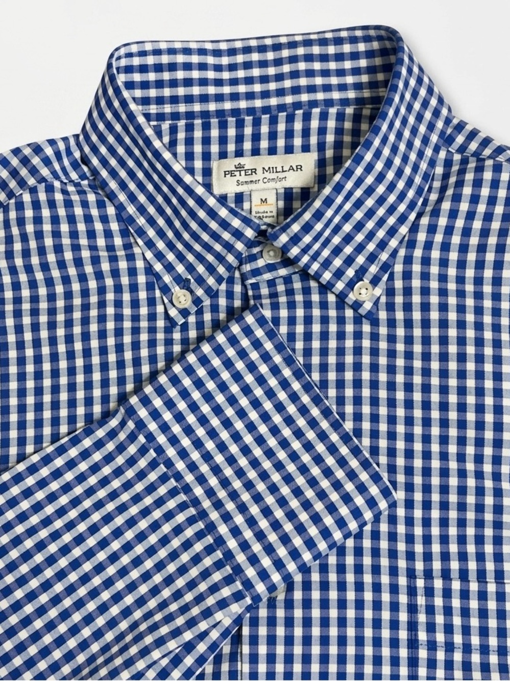 Peter Millar Summer Comfort Gingham Button Down Golf Shirt Mens Size Medium